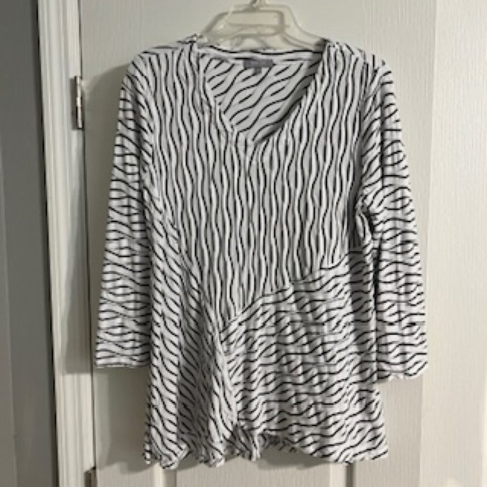 Habitat Women's Top V Neck Black & White Striped Pattern Wearable Art Small